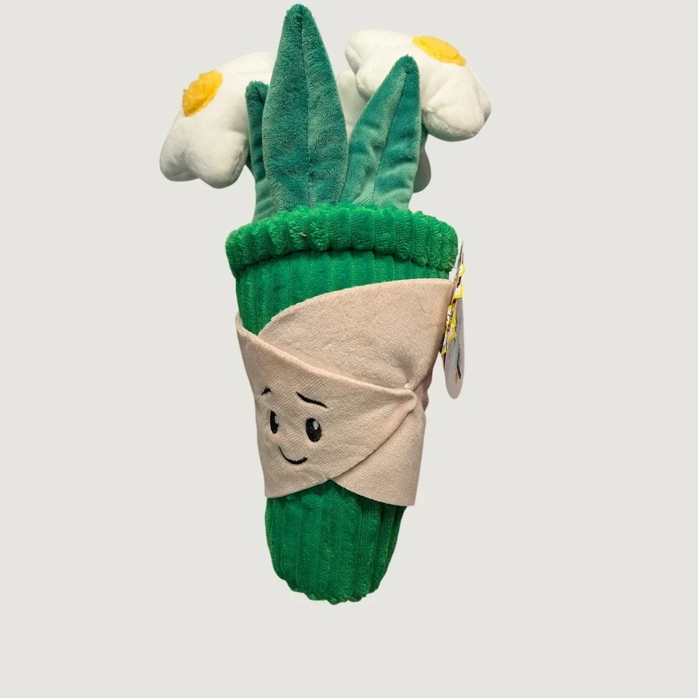 Gigglescape Plush Flower Bouquet Daisy Stuffed Toy Green White Ribbed Pot NWT